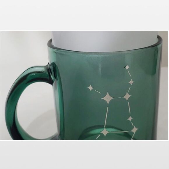 New Coffee Glass Virgo Zodiac Green Transparent Silver Star Constellation NWT - Picture 9 of 13